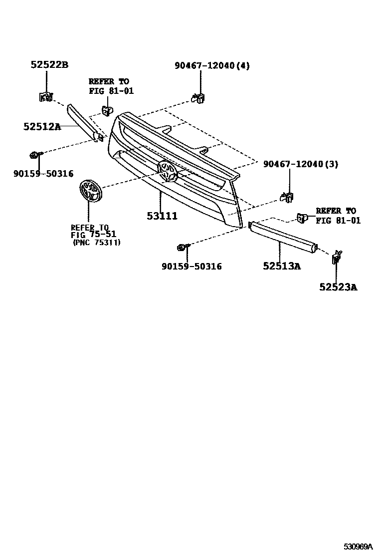 Toyota HILUX radiator grille EPC diagram — 530969A