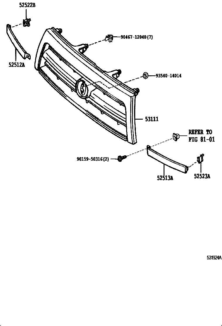 Toyota HILUX radiator grille EPC diagram — 531924A