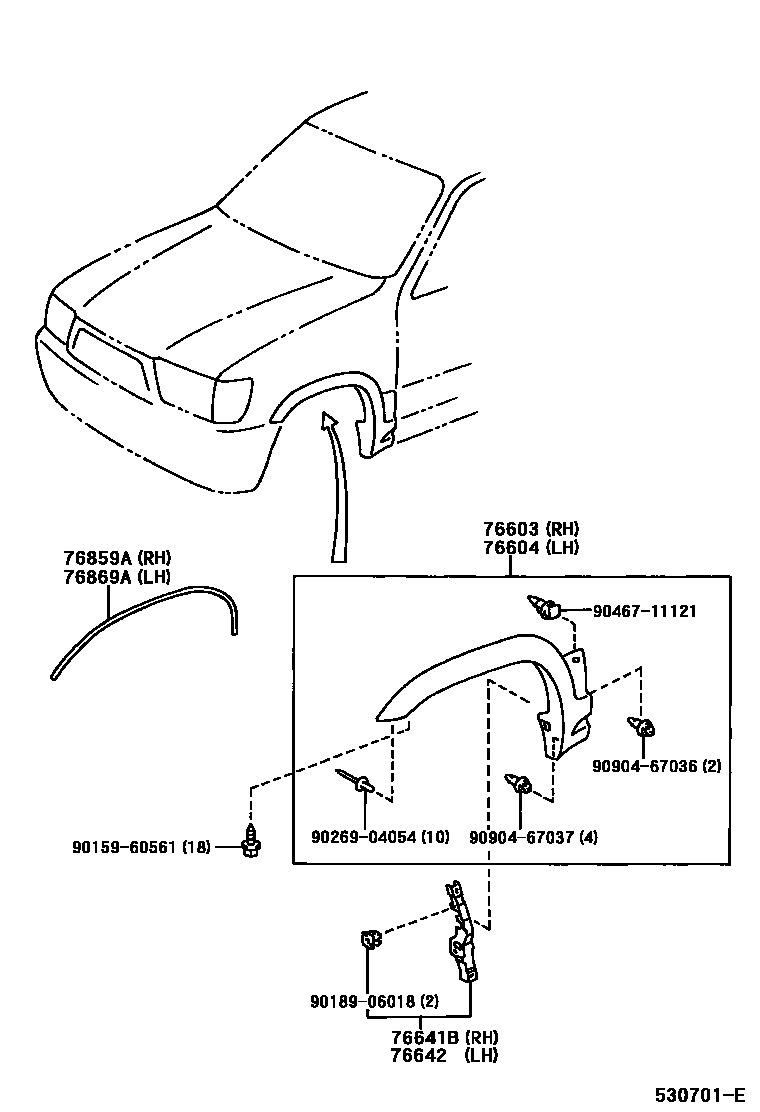 Toyota HILUX 发动机盖和前翼子板 EPC diagram — 530701E