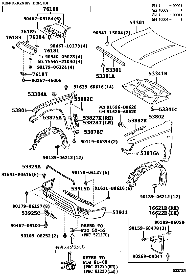 Toyota HILUX 发动机盖和前翼子板 EPC diagram — 530702I
