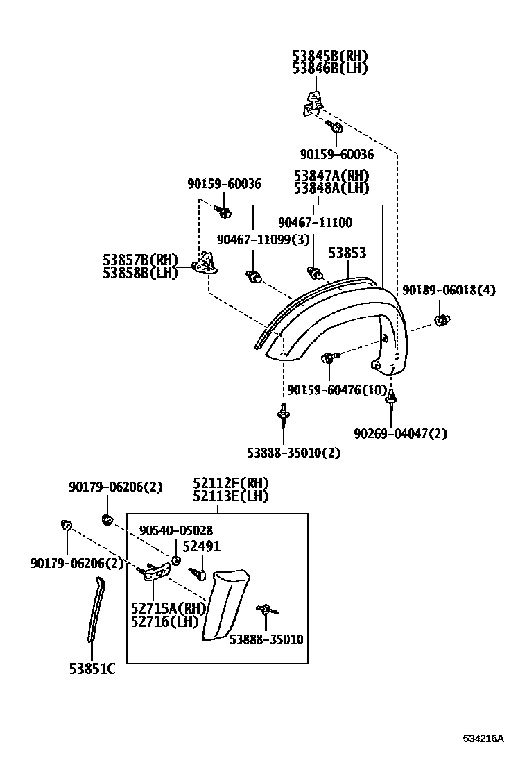 Toyota HILUX 发动机盖和前翼子板 EPC diagram — 534216A