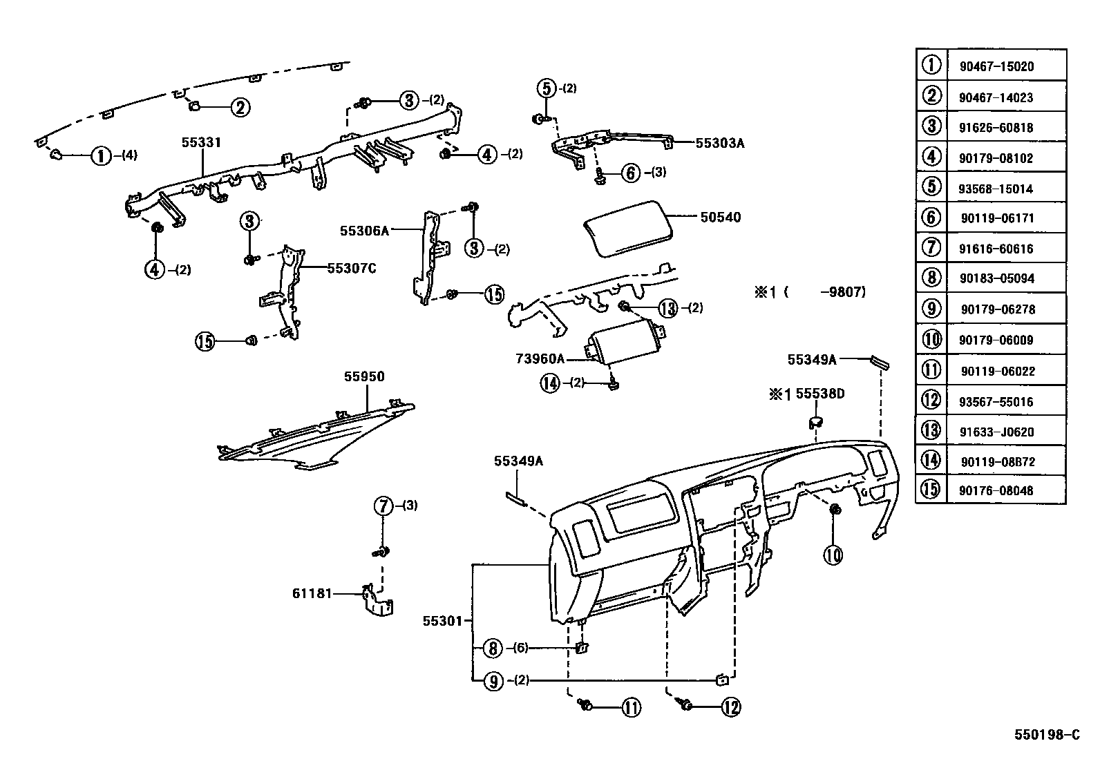 Toyota HILUX 仪表板和手套箱 EPC diagram — 550198C
