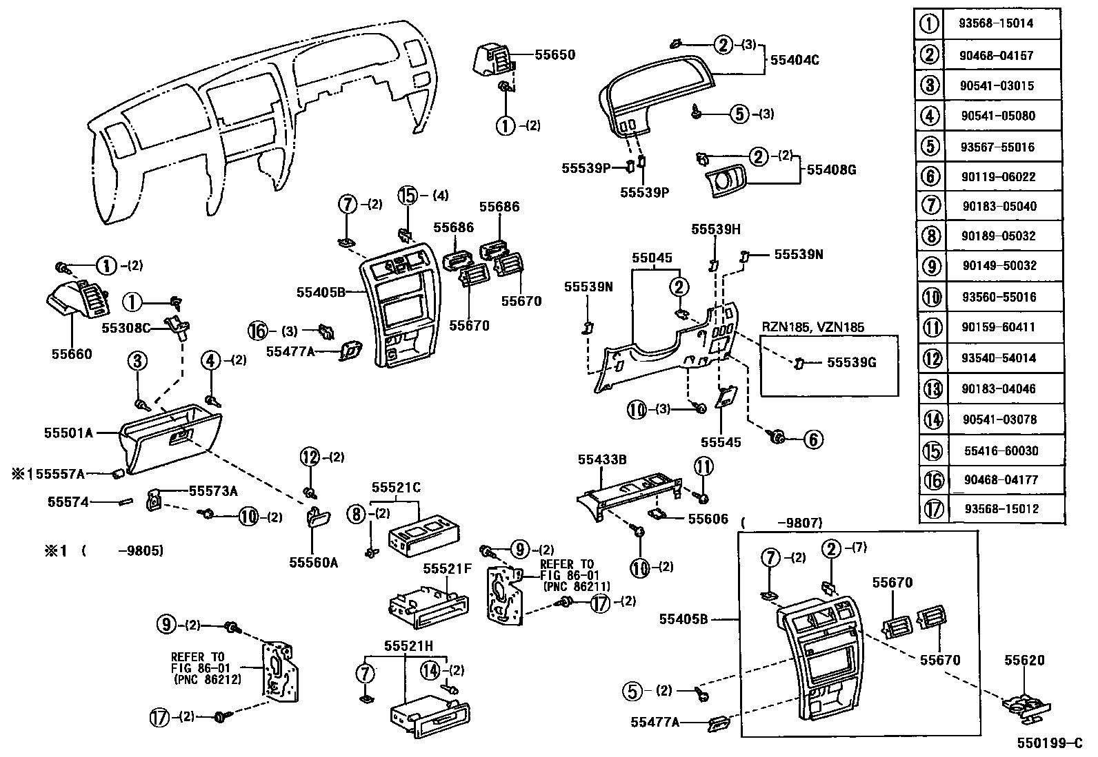 Toyota HILUX 仪表板和手套箱 EPC diagram — 550199C