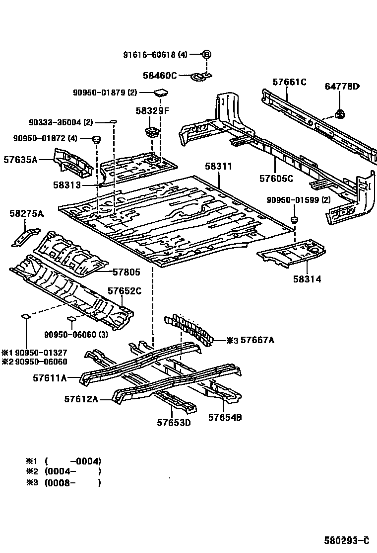 Toyota HILUX 后地板和后地板梁 EPC diagram — 580293C