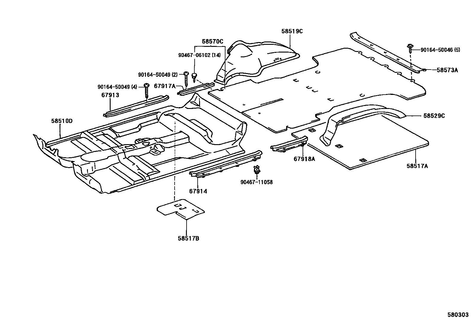 Toyota HILUX 地板垫和消声垫 EPC diagram — 580303