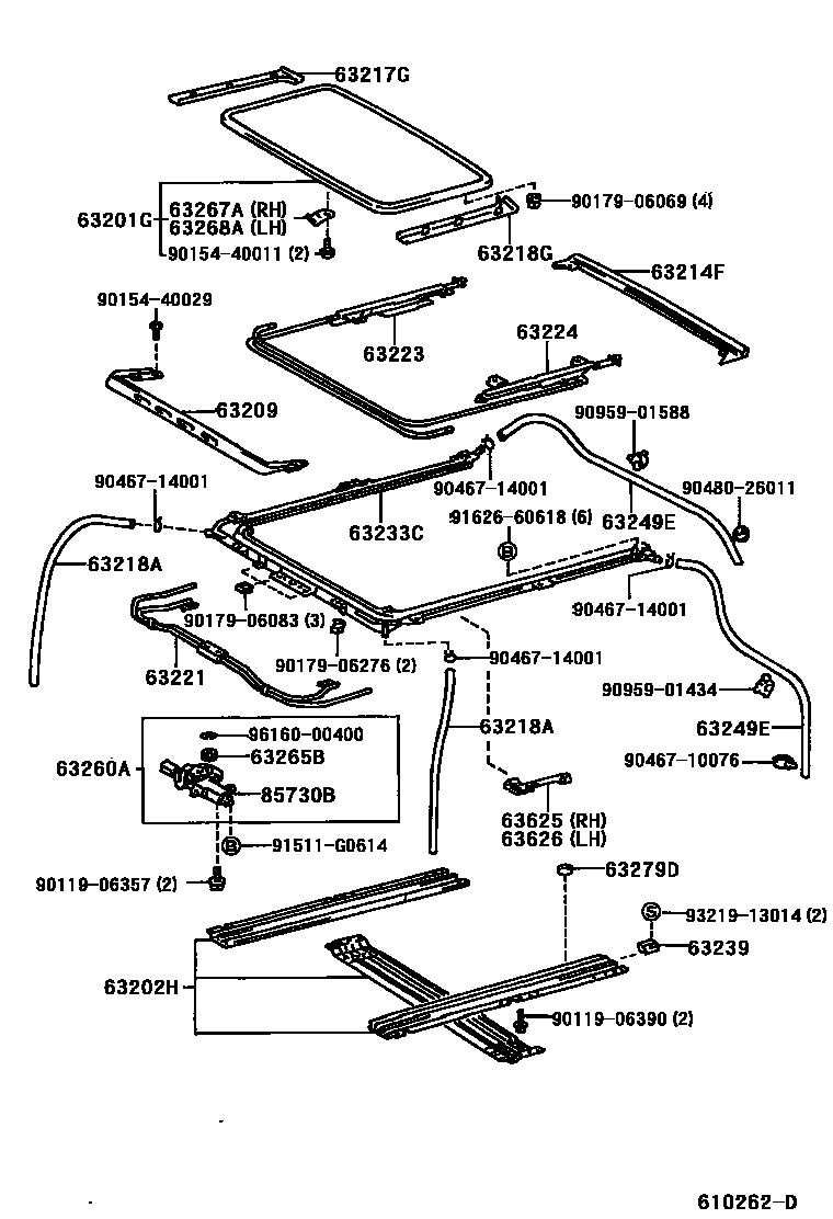 Toyota HILUX 天窗板和背板 EPC diagram — 610262D