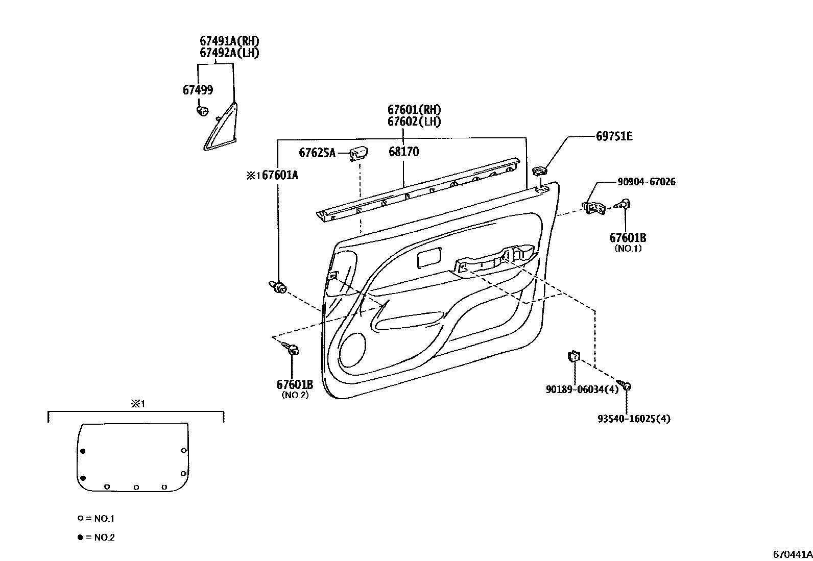 Toyota HILUX 前门板和前门玻璃 EPC diagram — 670441A