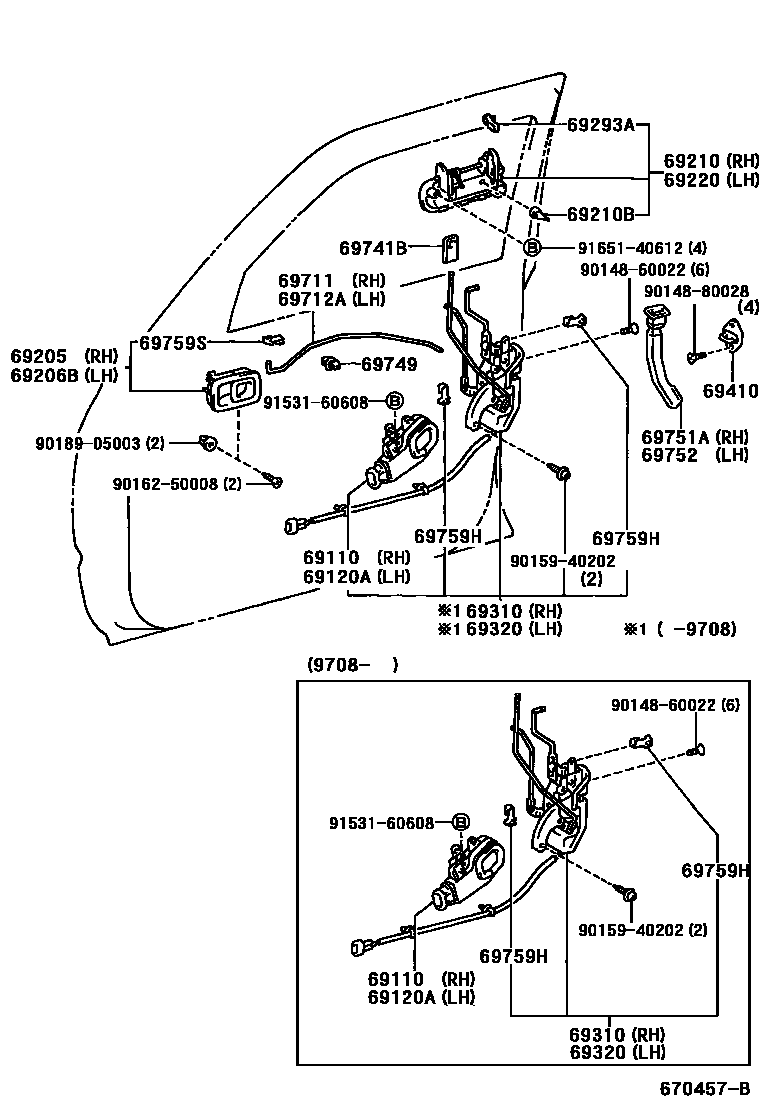 Toyota HILUX 前门锁和车门把手 EPC diagram — 670457B