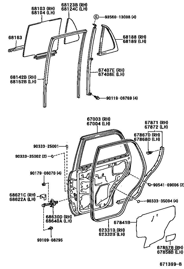 Toyota HILUX 后门板和后门玻璃 EPC diagram — 671399B