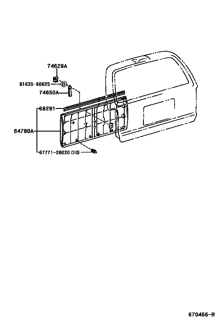 Toyota HILUX 背门板和背门玻璃 EPC diagram — 670456B