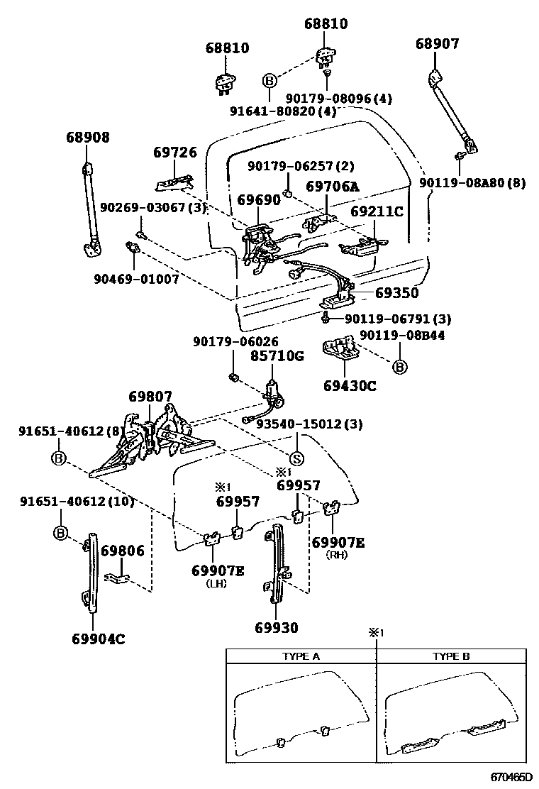 Toyota HILUX 背门锁和合页 EPC diagram — 670465D
