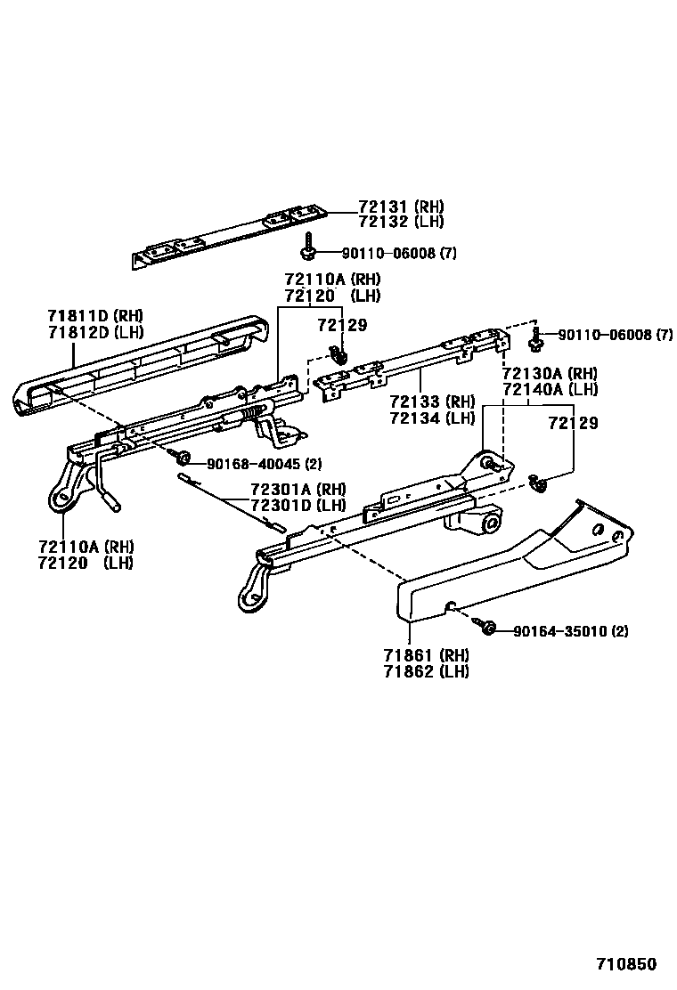 Toyota HILUX 座椅和座椅滑轨 EPC diagram — 710850