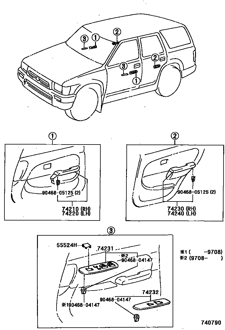 Toyota HILUX 扶手和遮阳板 EPC diagram — 740790
