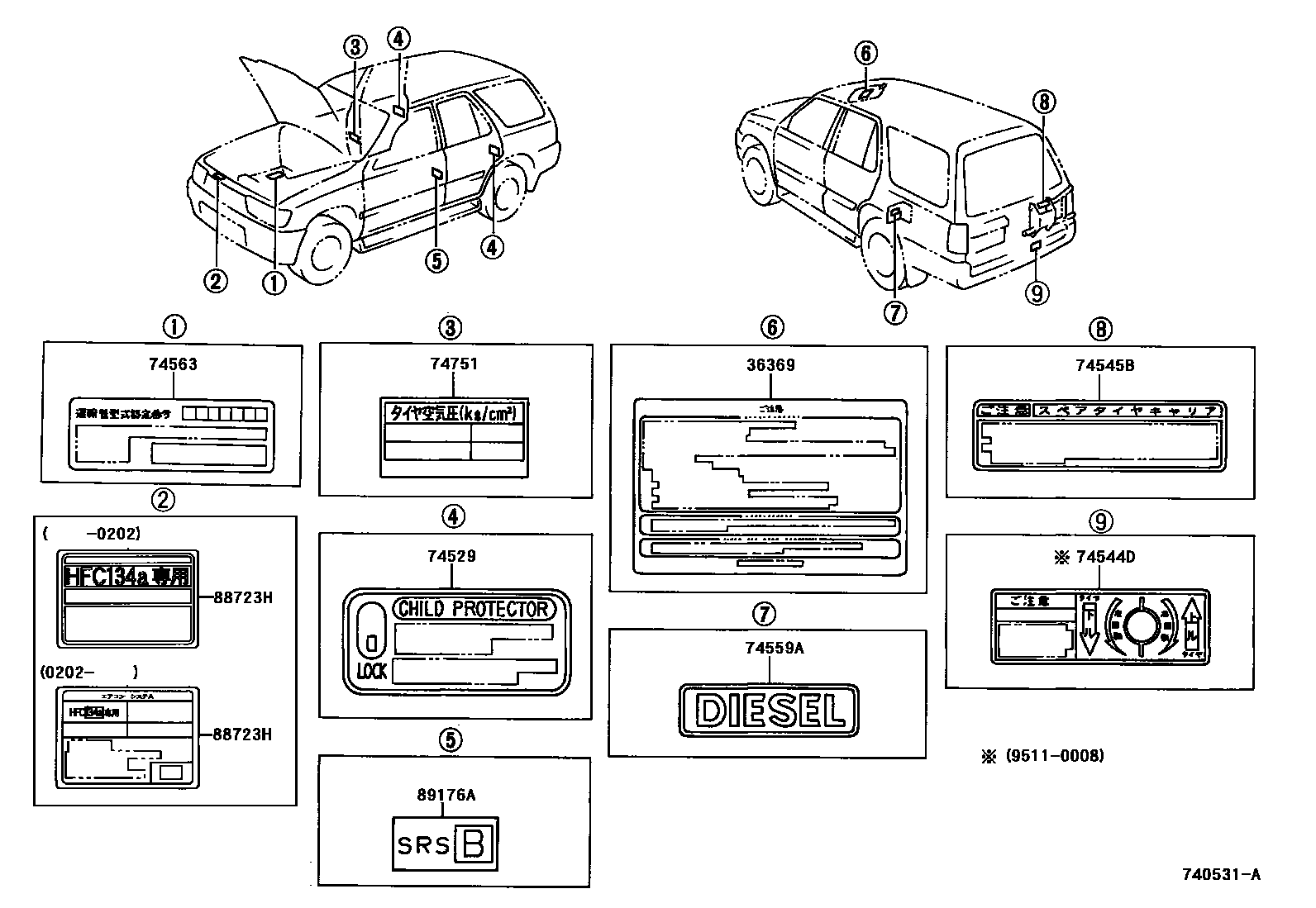 Toyota HILUX warning nameplate EPC diagram — 740531A