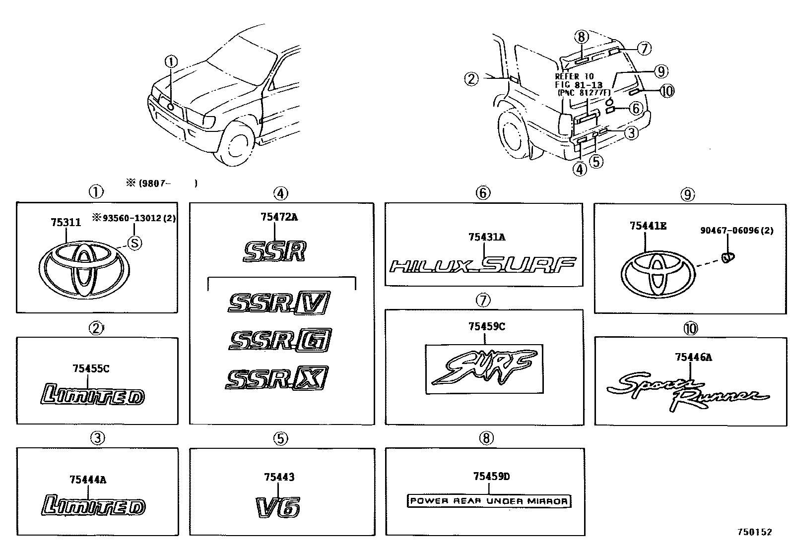 Toyota HILUX 徽标和铭牌 EPC diagram — 750152C