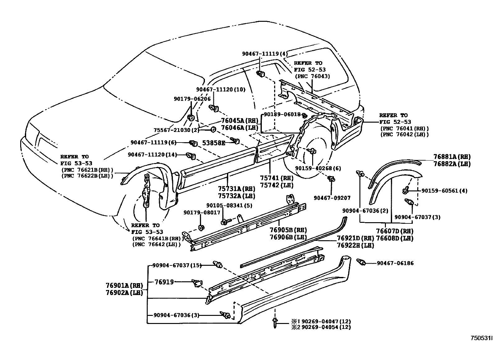 Toyota HILUX 防护条 EPC diagram — 750531I