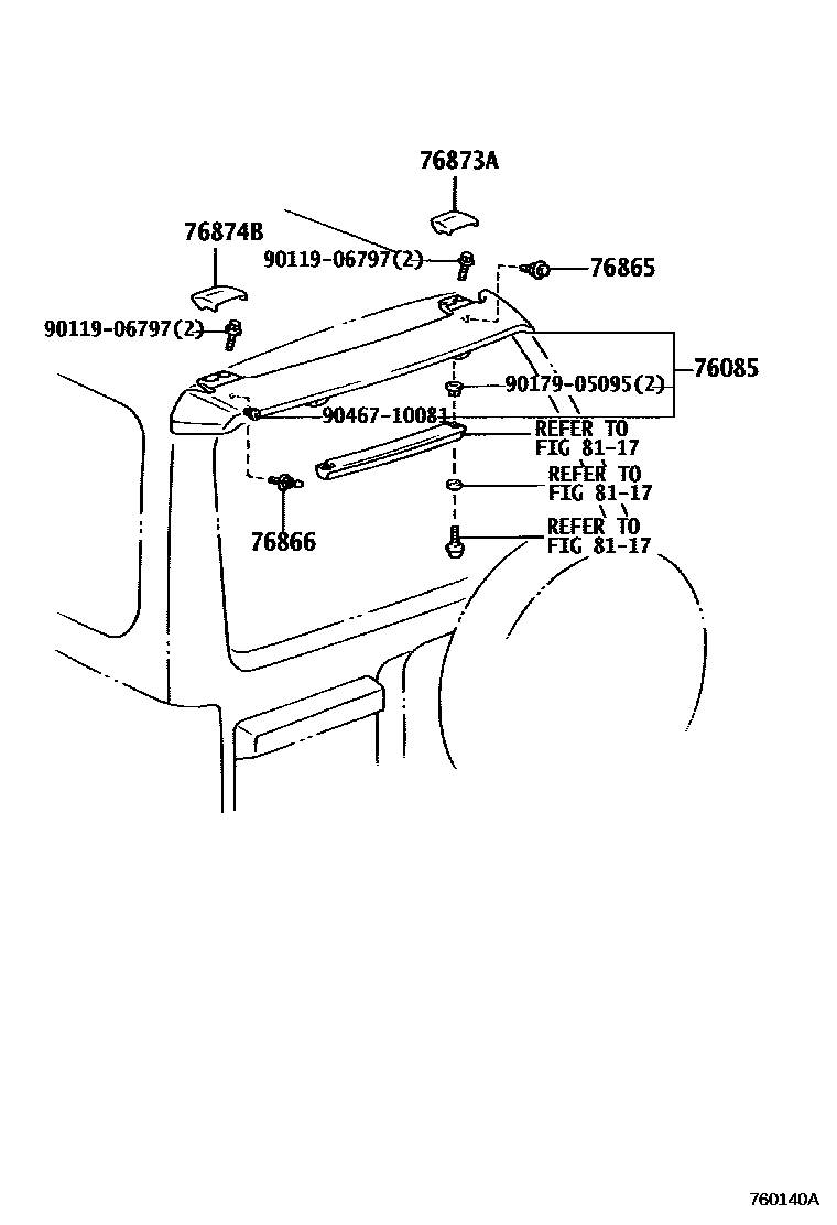 Toyota HILUX 扰流板和侧挡泥板 EPC diagram — 760140A