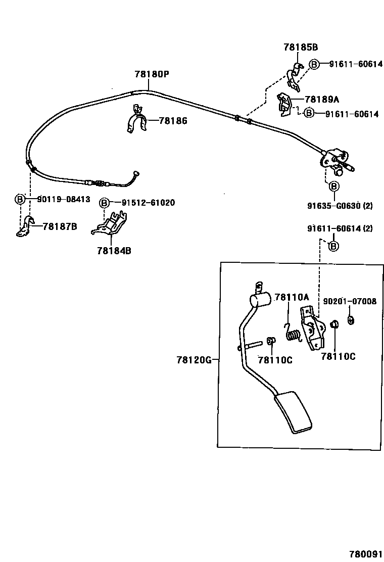Toyota HILUX accelerator pedal connecting rod EPC diagram — 780091