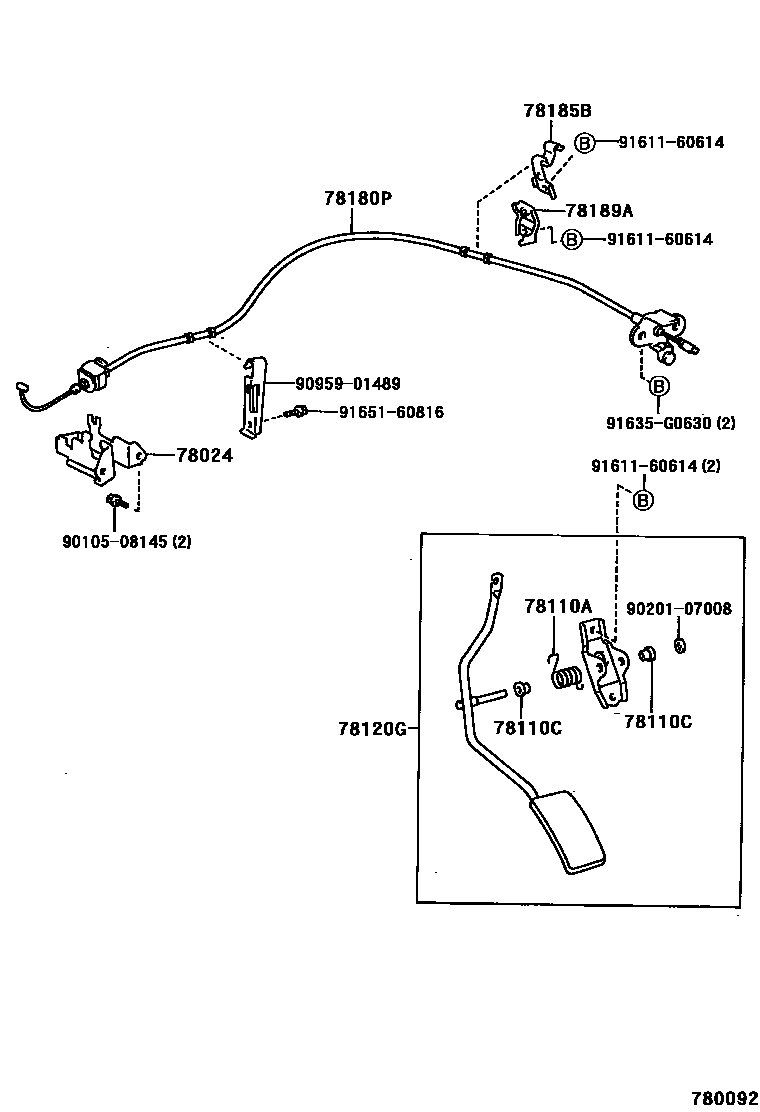 Toyota HILUX accelerator pedal connecting rod EPC diagram — 780092