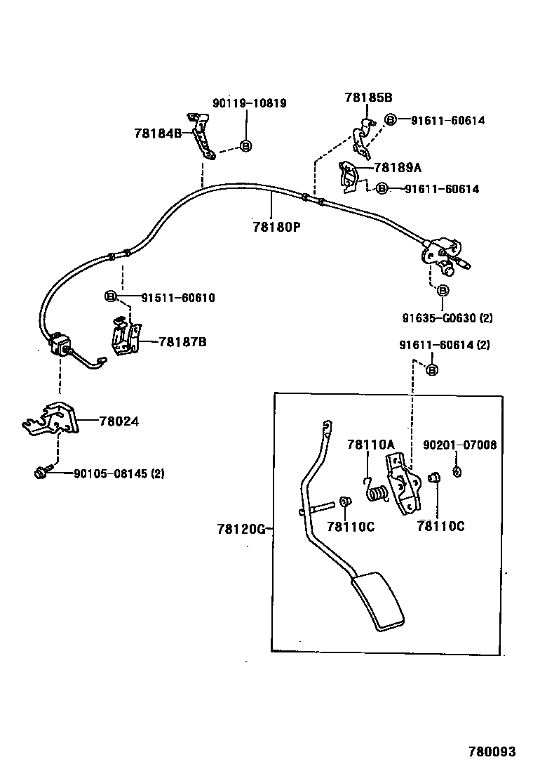 Toyota HILUX accelerator pedal connecting rod EPC diagram — 780093