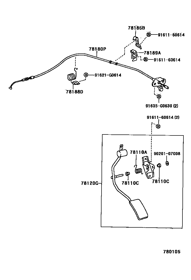 Toyota HILUX accelerator pedal connecting rod EPC diagram — 780105