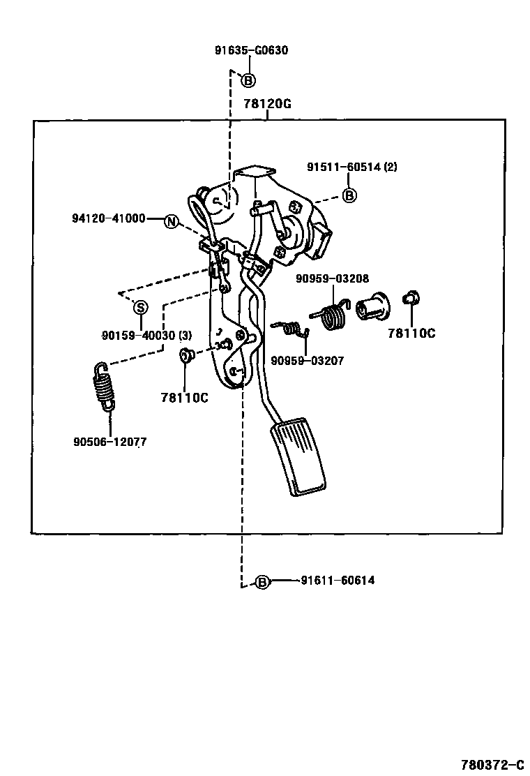 Toyota HILUX accelerator pedal connecting rod EPC diagram — 780372C