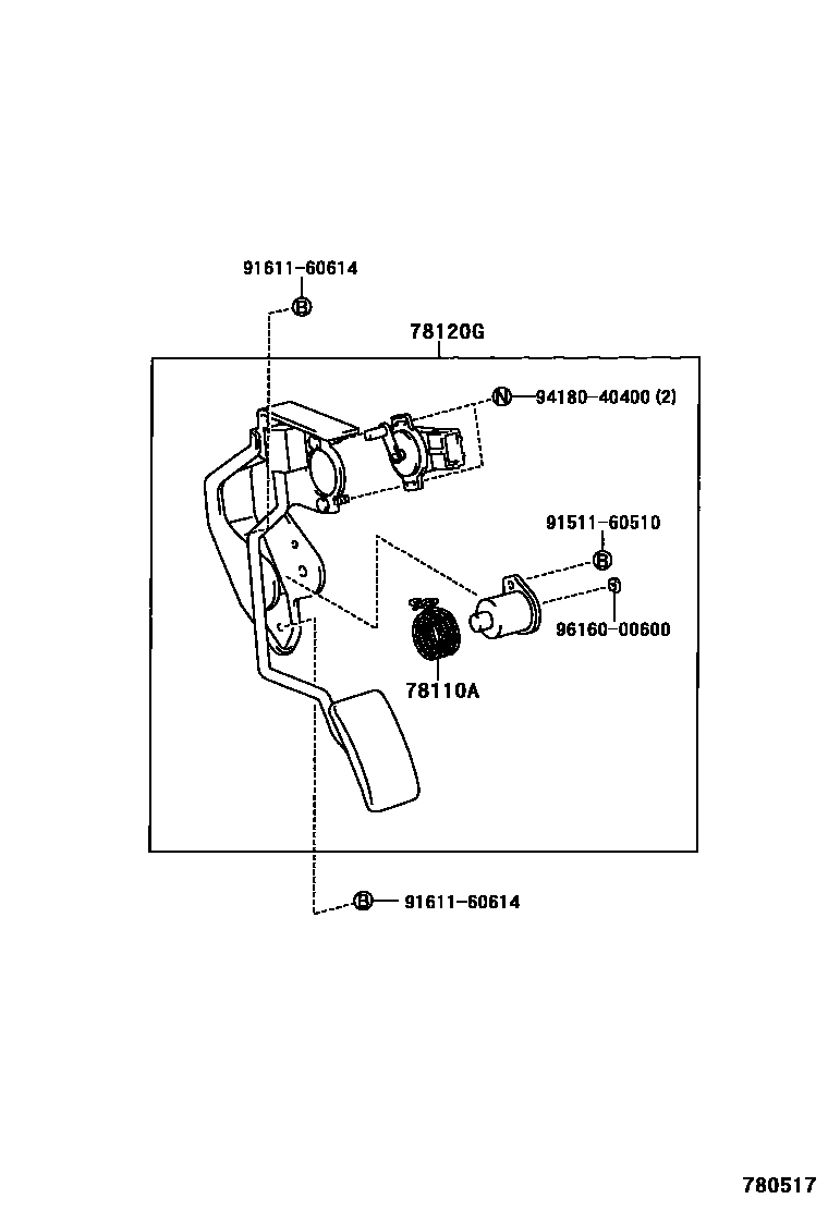 Toyota HILUX accelerator pedal connecting rod EPC diagram — 780517