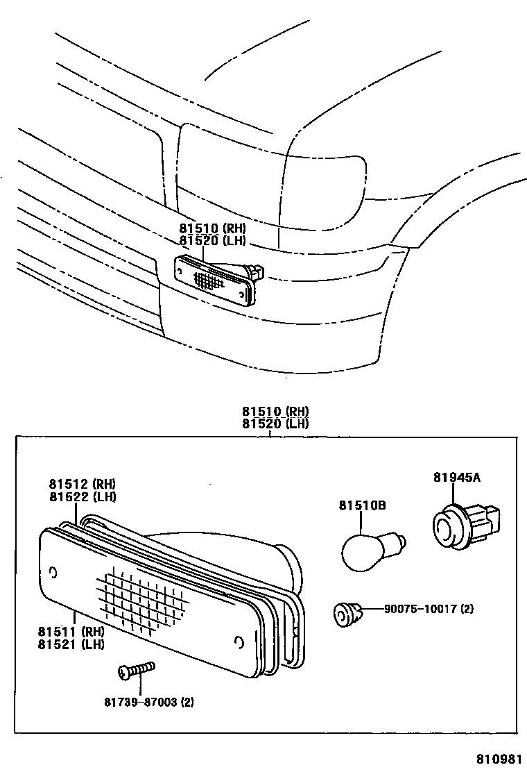 Toyota HILUX 前转向灯 EPC diagram — 810981