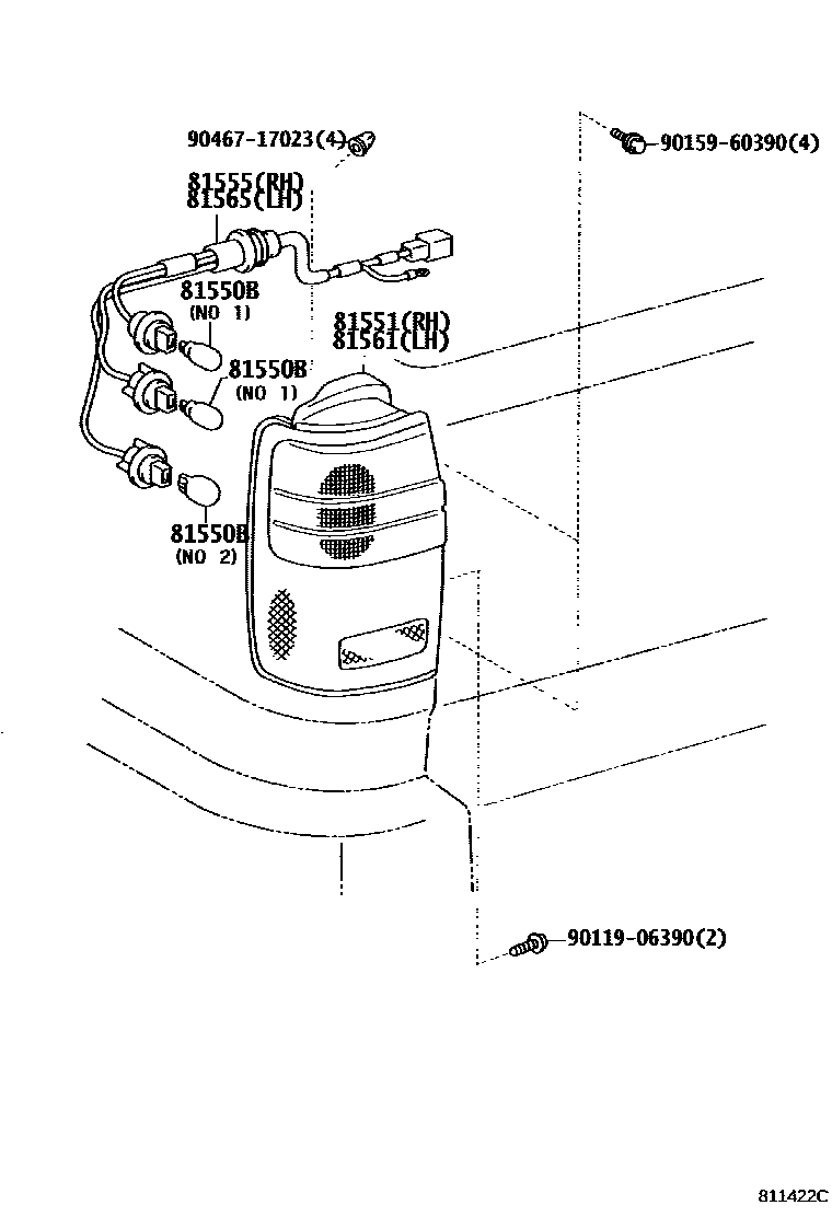 Toyota HILUX 后组合灯 EPC diagram — 811422C