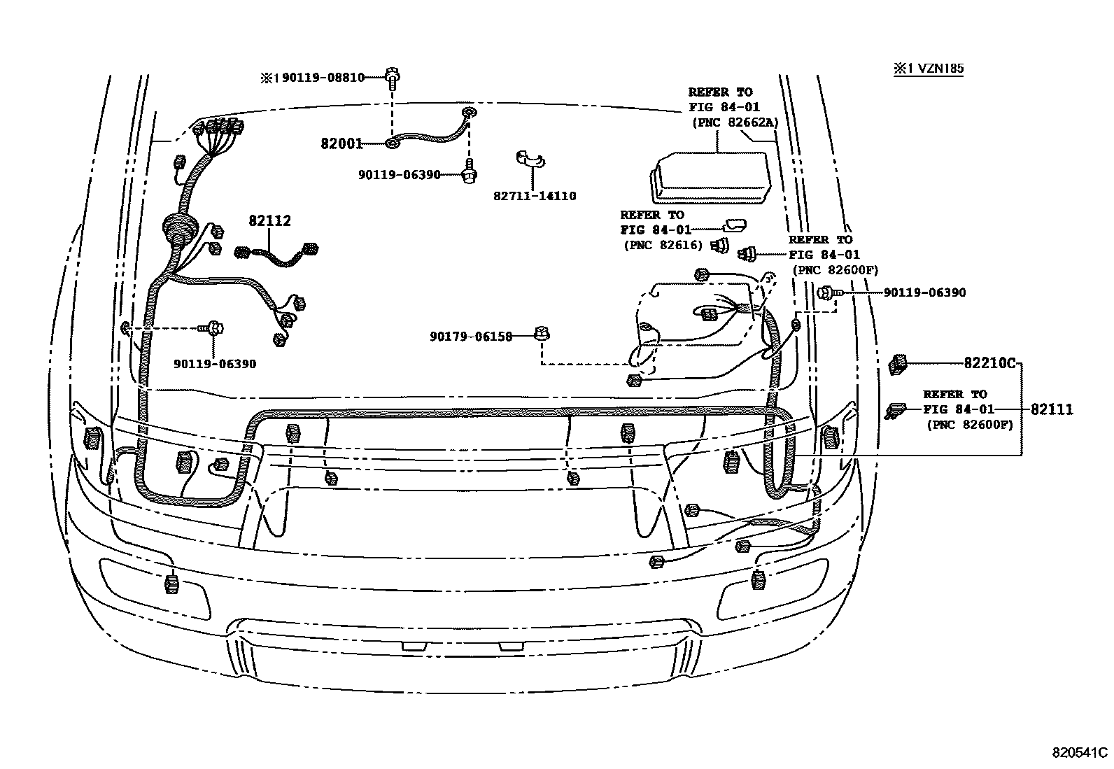 Toyota HILUX 线束和卡夹 EPC diagram — 820541C