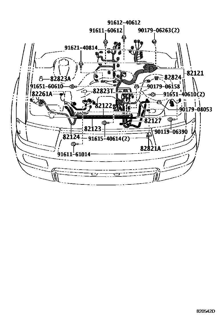 Toyota HILUX 线束和卡夹 EPC diagram — 820542D