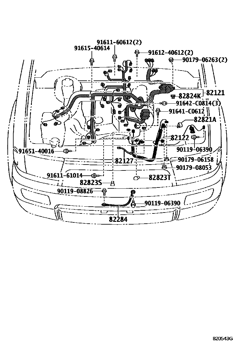 Toyota HILUX 线束和卡夹 EPC diagram — 820543G