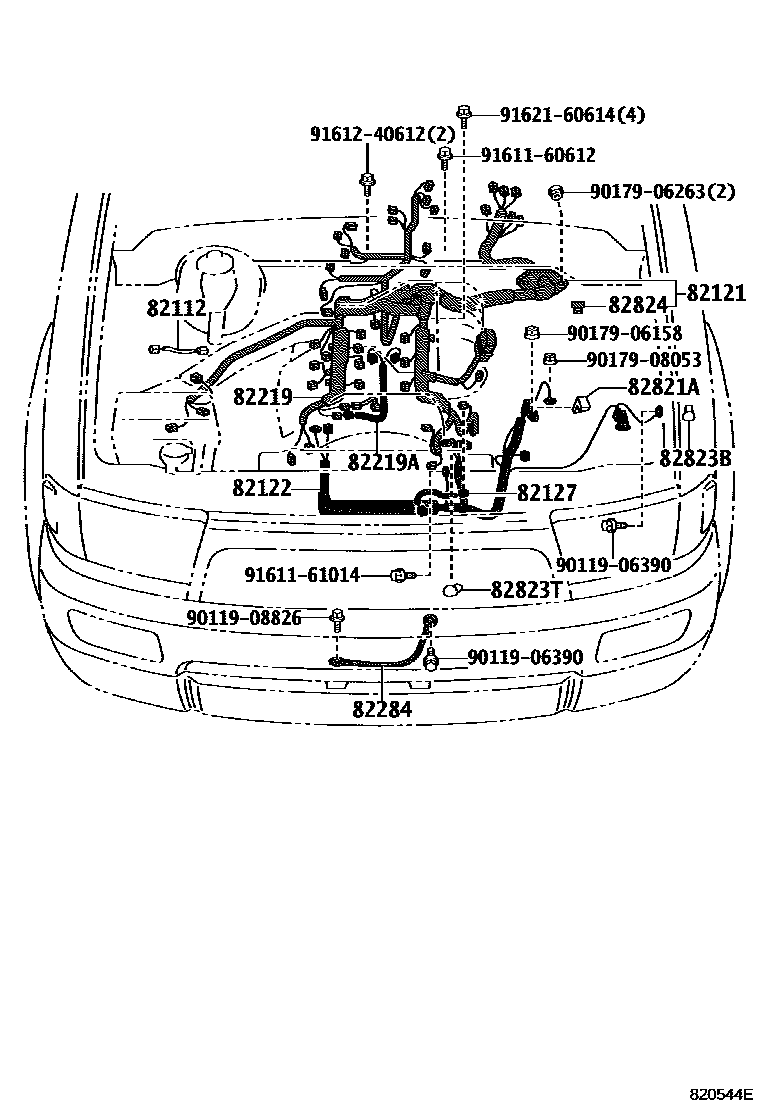 Toyota HILUX 线束和卡夹 EPC diagram — 820544E