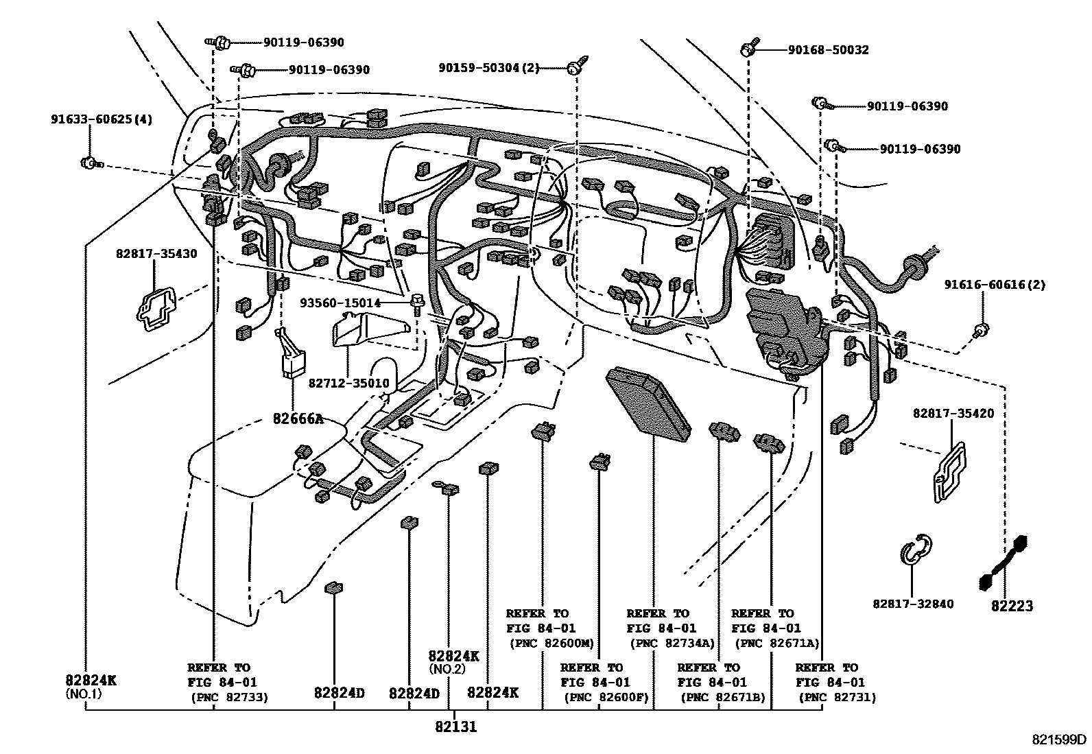 Toyota HILUX 线束和卡夹 EPC diagram — 821599D