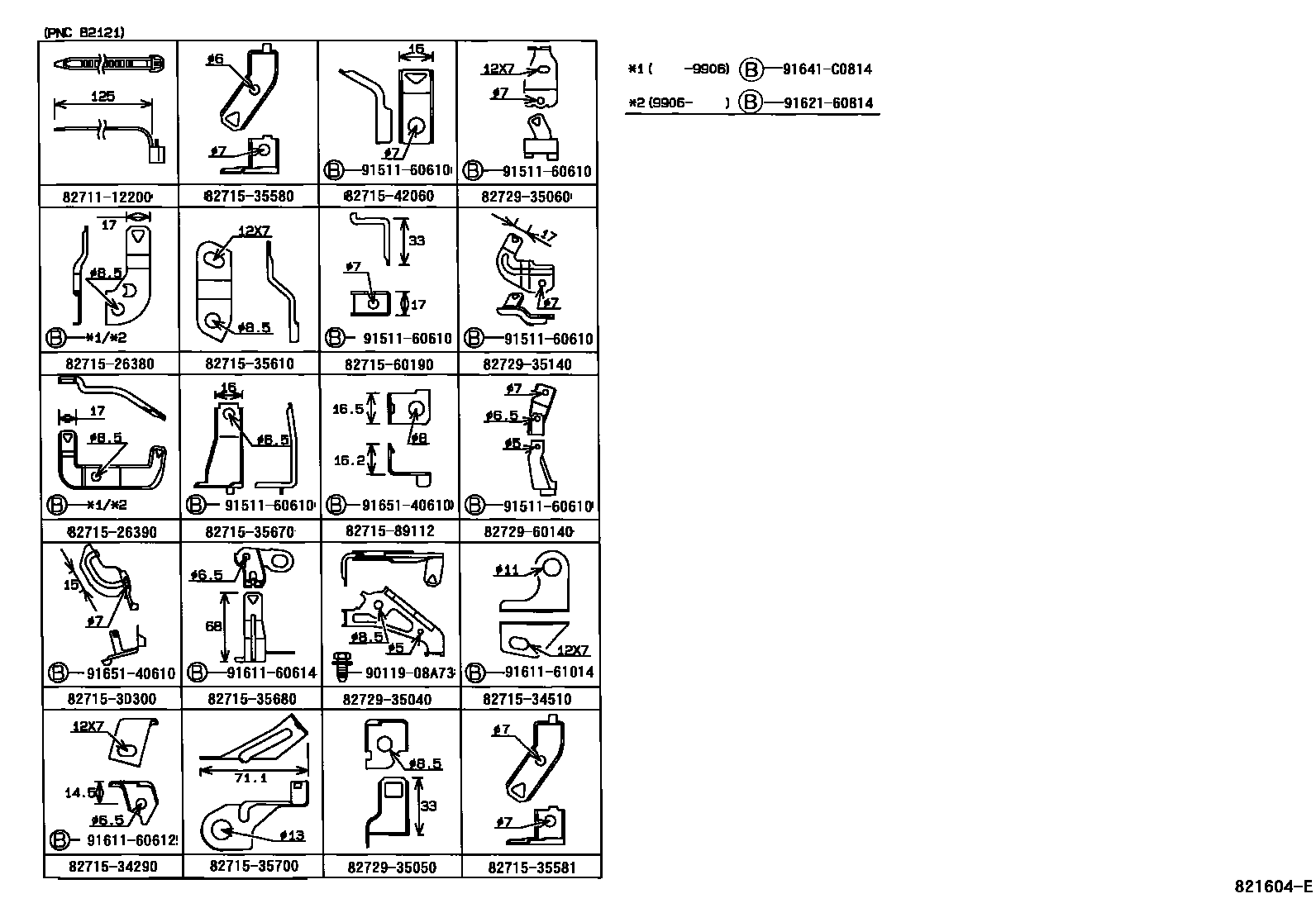 Toyota HILUX 线束和卡夹 EPC diagram — 821604E