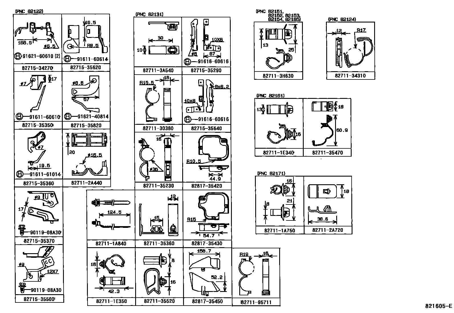 Toyota HILUX 线束和卡夹 EPC diagram — 821605E