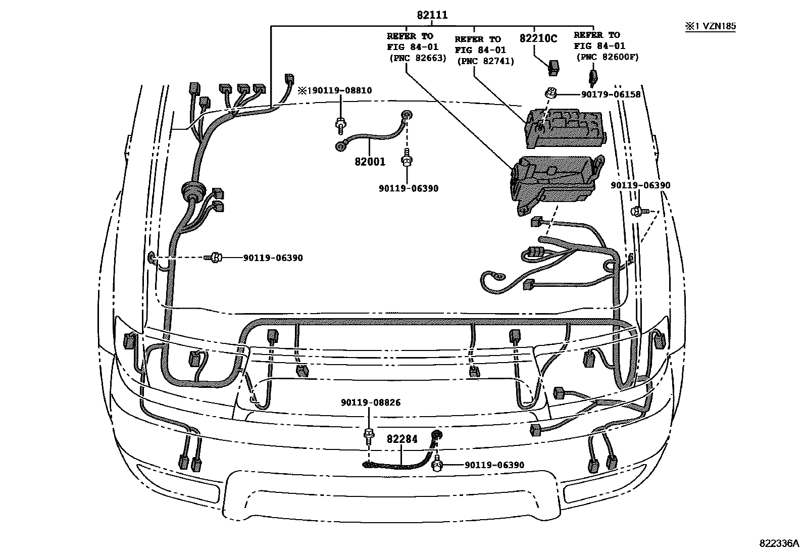 Toyota HILUX 线束和卡夹 EPC diagram — 822336A