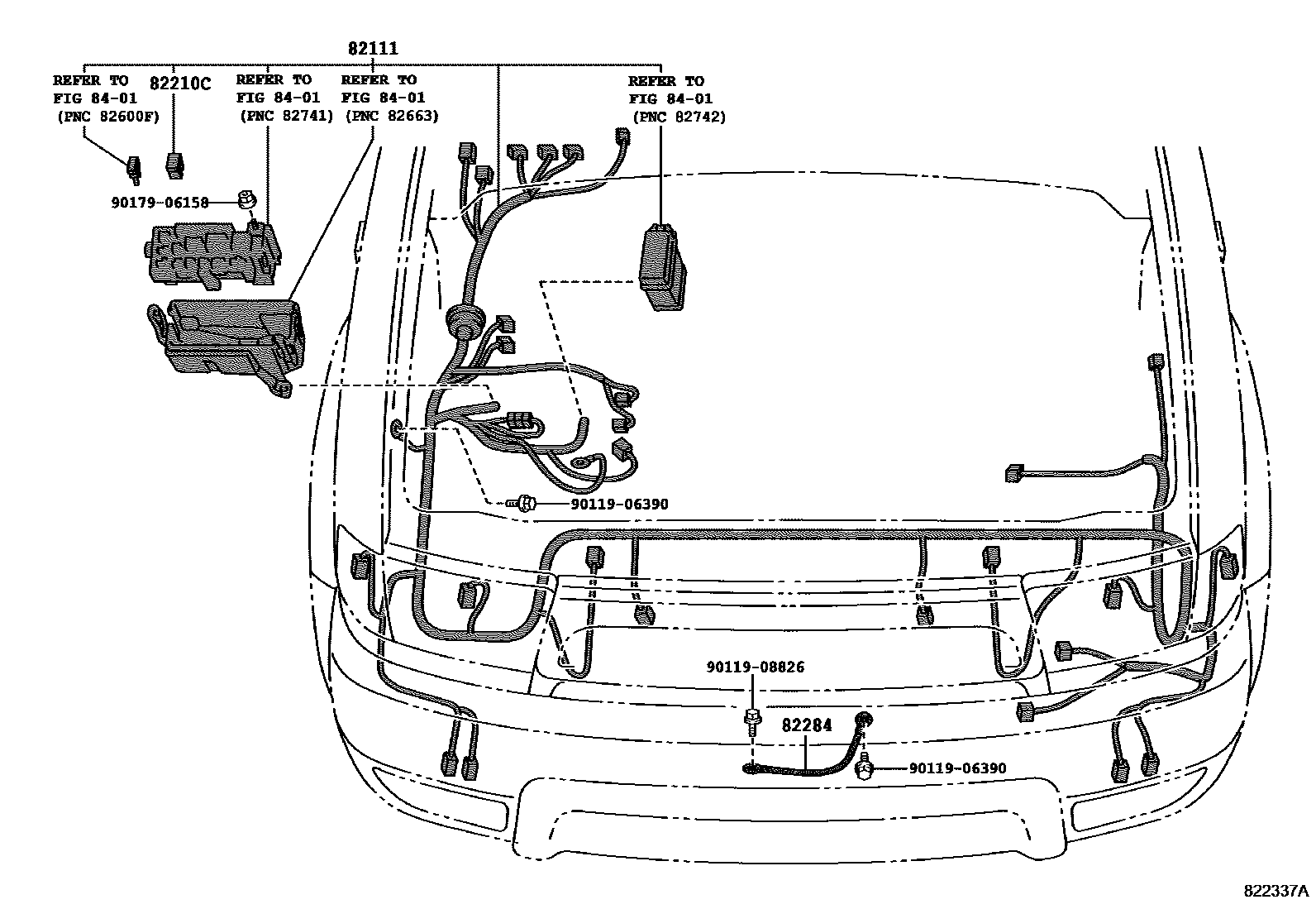 Toyota HILUX 线束和卡夹 EPC diagram — 822337A
