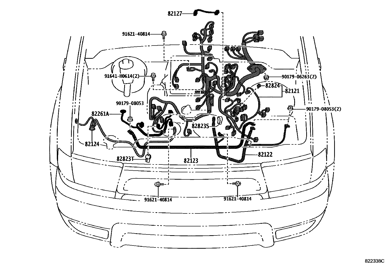 Toyota HILUX 线束和卡夹 EPC diagram — 822338C