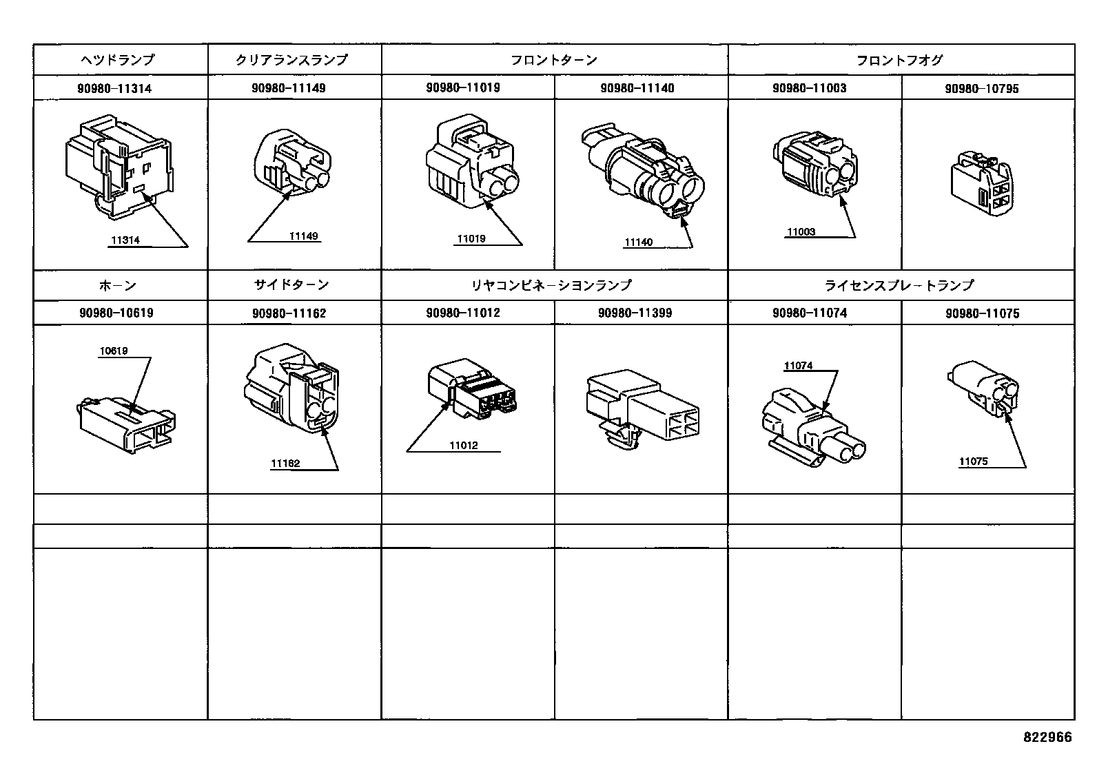 Toyota HILUX 线束和卡夹 EPC diagram — 822966