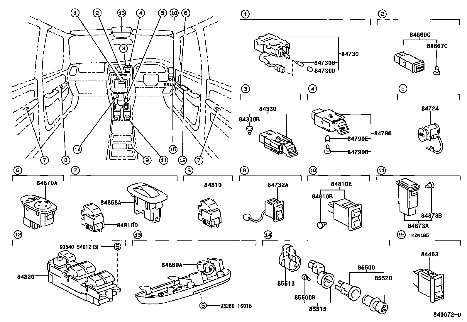 Toyota HILUX 开关和继电器和ECU EPC diagram — 840672D