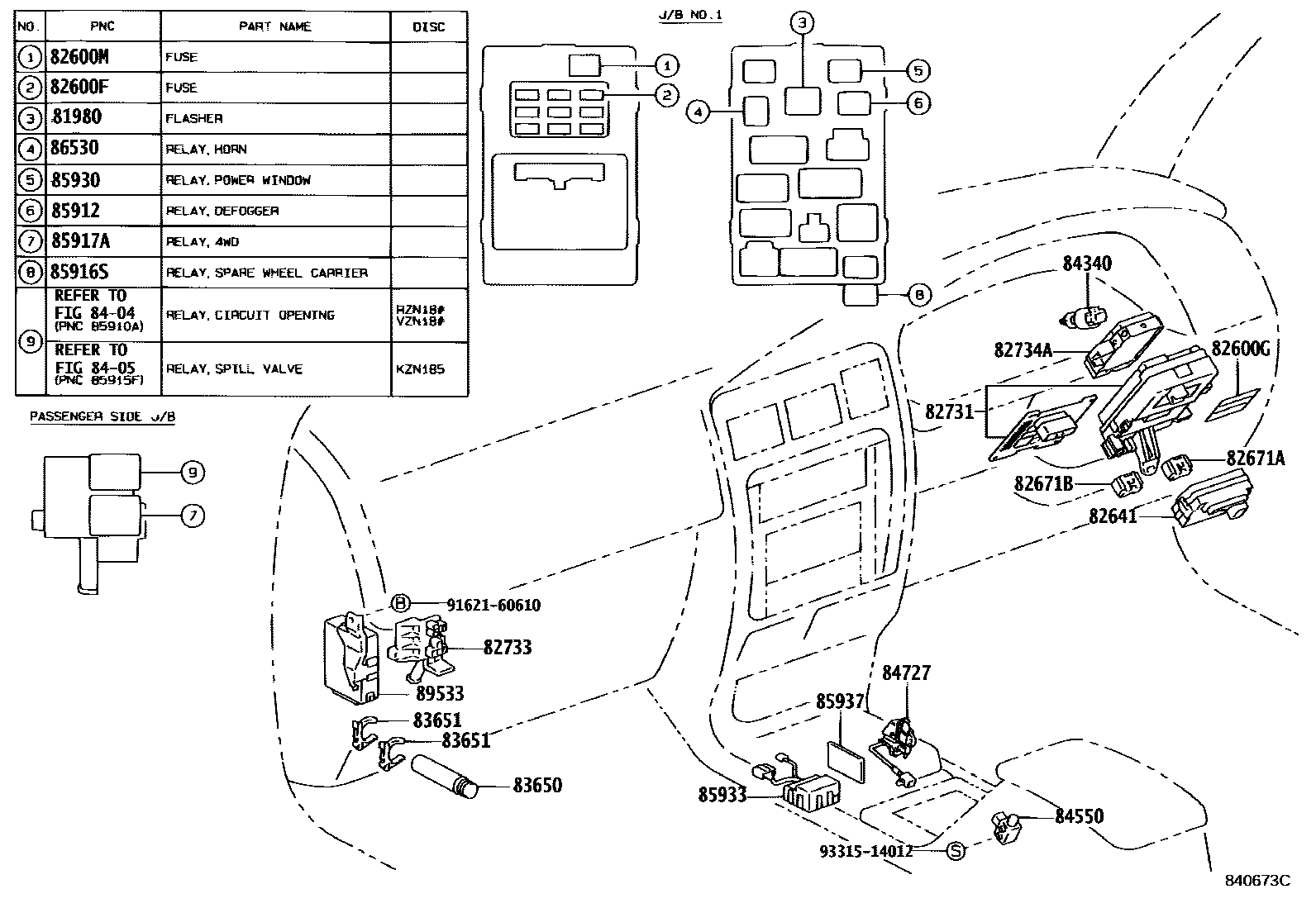 Toyota HILUX 开关和继电器和ECU EPC diagram — 840673C
