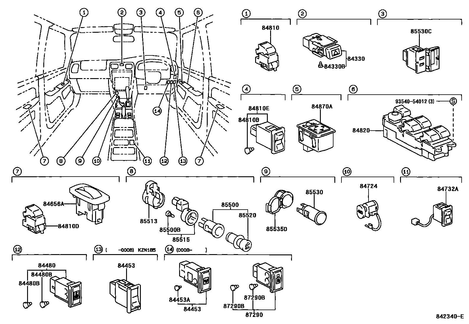 Toyota HILUX 开关和继电器和ECU EPC diagram — 842340E