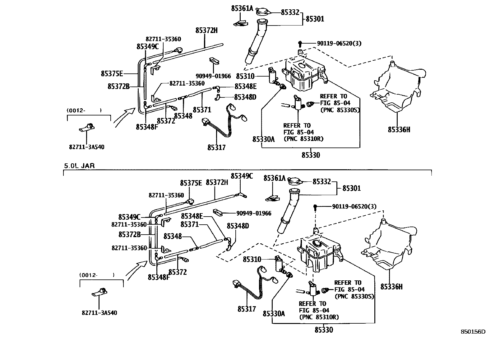 Toyota HILUX 挡风玻璃清洗器 EPC diagram — 850156D