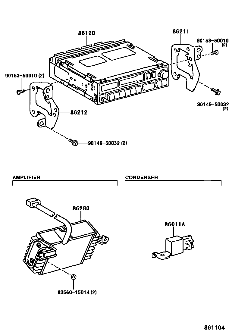 Toyota HILUX 收音机、放大器和冷凝器 EPC diagram — 861104