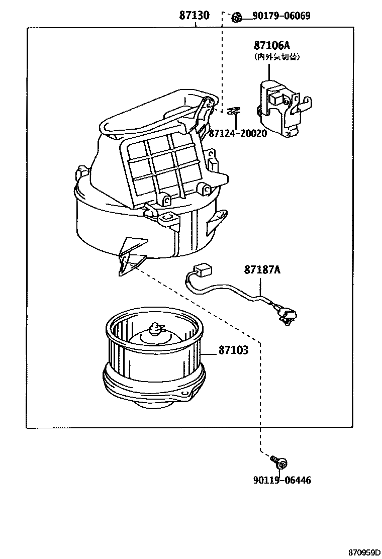Toyota HILUX 暖风和空调系统 - 加热装置和鼓风机 EPC diagram — 870959D