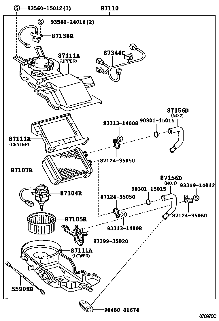Toyota HILUX 暖风和空调系统 - 加热装置和鼓风机 EPC diagram — 870970C