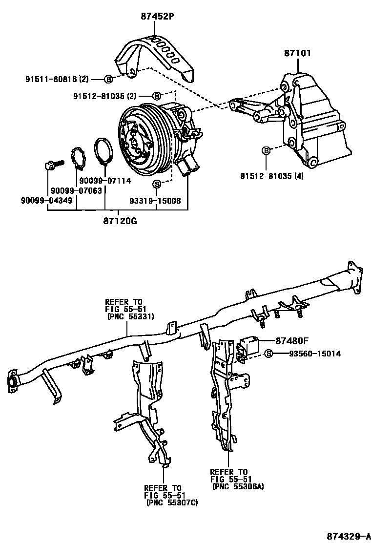 Toyota HILUX 暖风和空调系统 - 加热装置和鼓风机 EPC diagram — 874329A