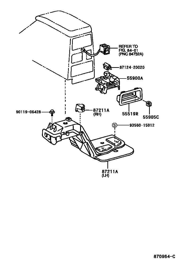 Toyota HILUX 暖风和空调系统 - 控制器和风管 EPC diagram — 870964C