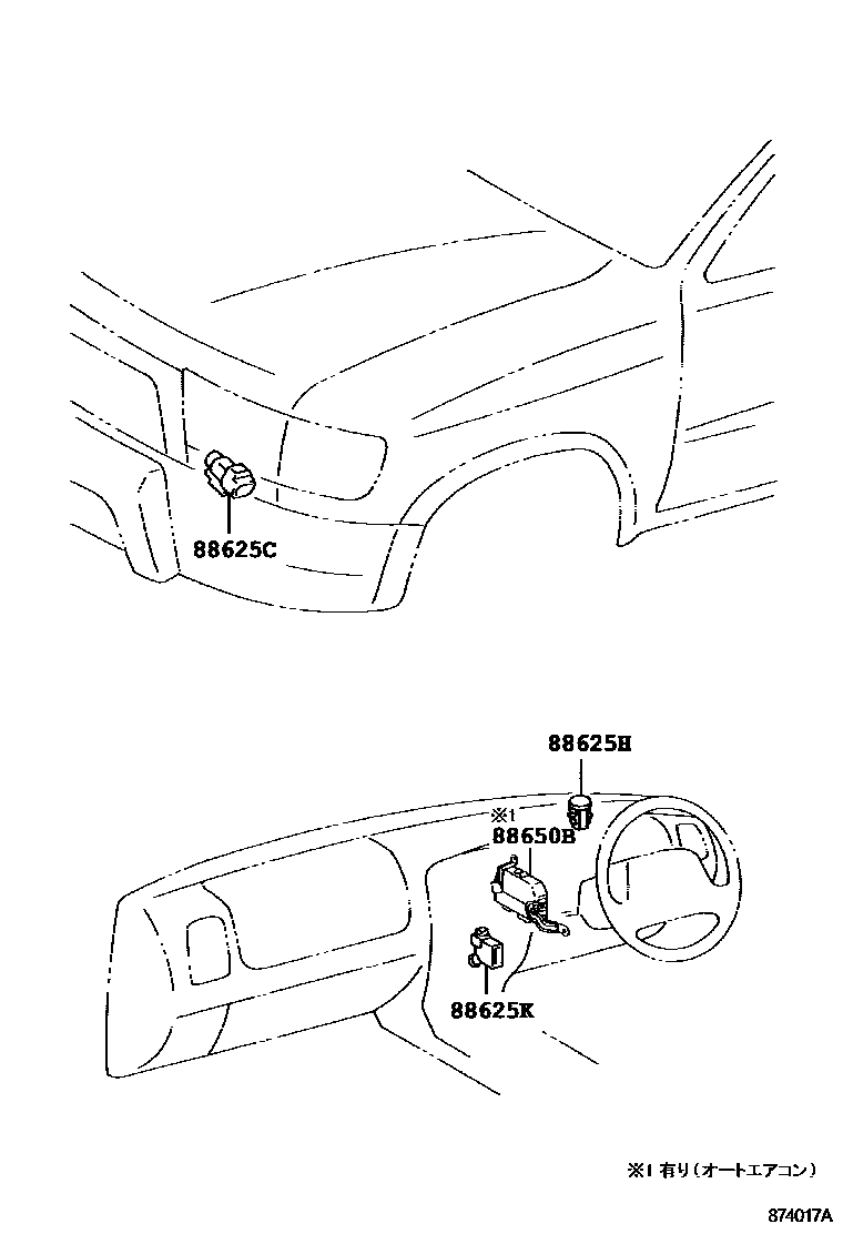 Toyota HILUX 暖风和空调系统 - 控制器和风管 EPC diagram — 874017A